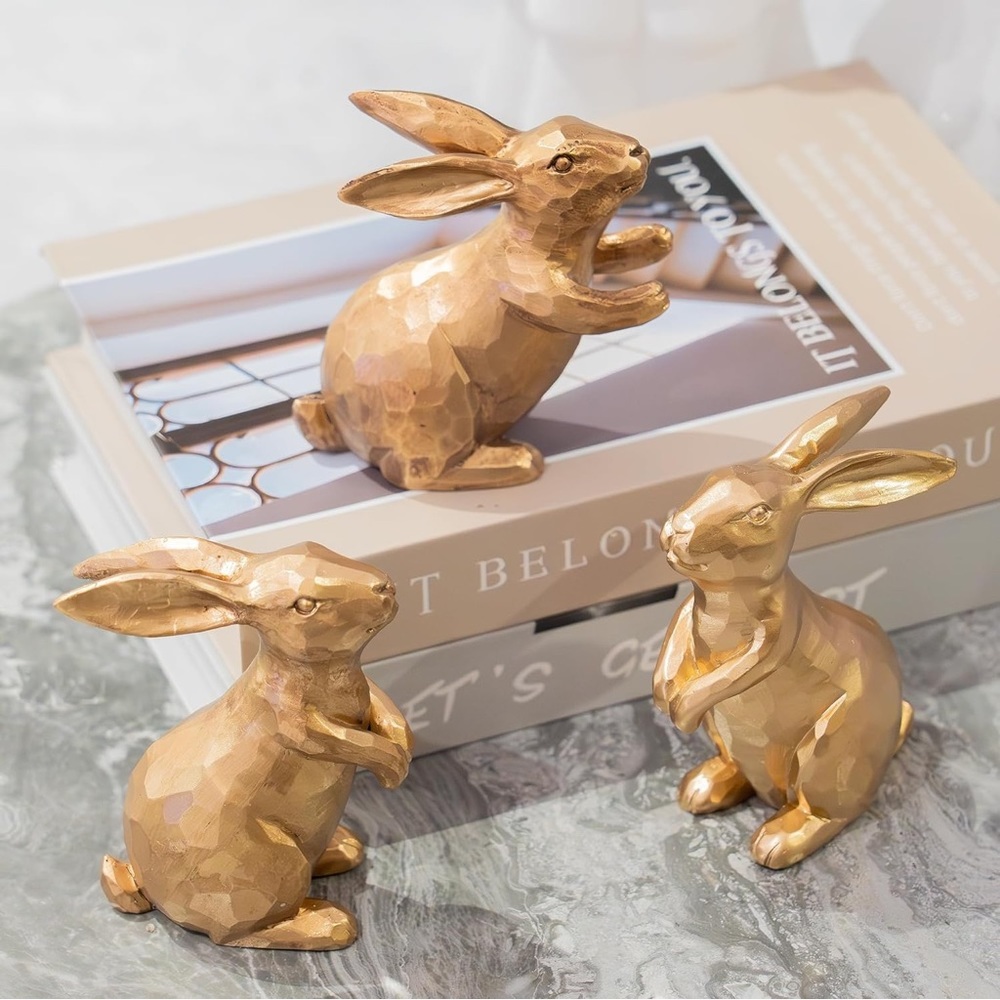 Vintage Gold Bunny Decor Rabbit Figurines, Small Easter BunnyFigurine - Picture 6 of 9